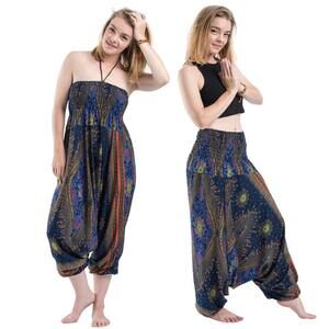 2-in-1 Boho Jumpsuit Harem Pants One Size